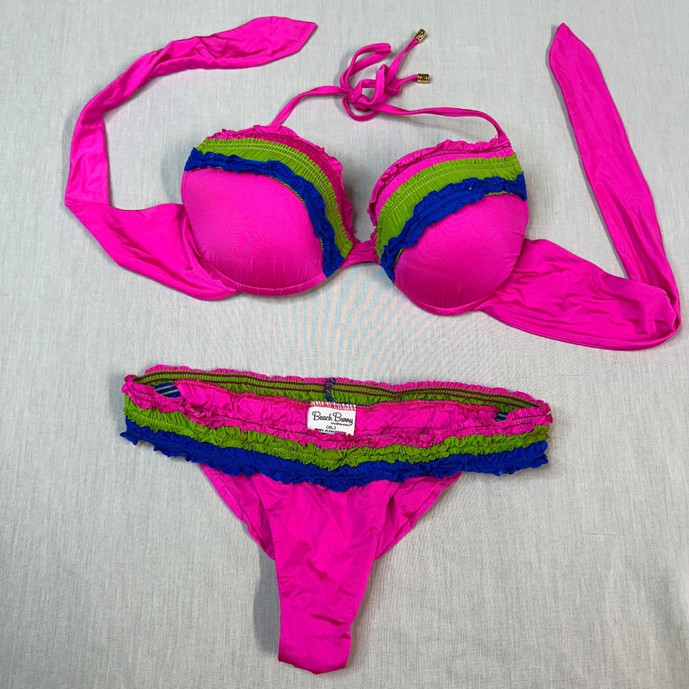 Beach Bunny Dream of Eve Pink Blue Green Ruffle Bikini - Picture 2 of 10